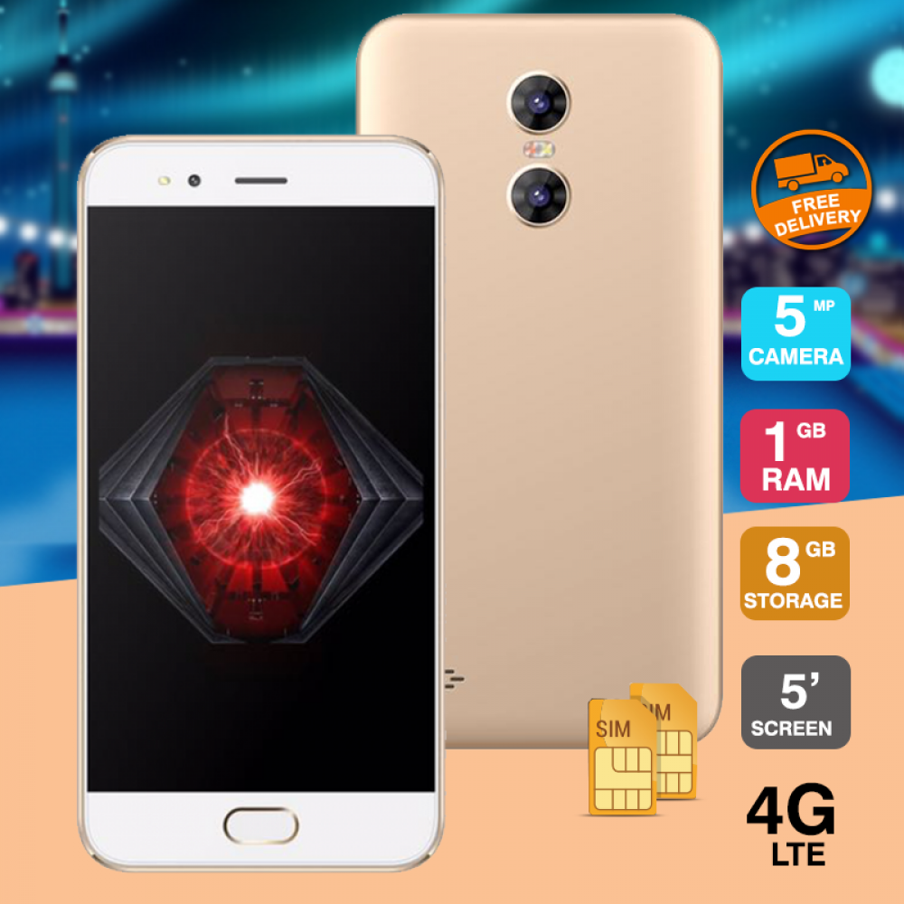 Crescent Wing 5, Smartphone with 4G, Android 6.0 (Marshmallow), 5. Inch HD Display, 1GB RAM, 8GB Storage, Dual Camera, Dual SIM - Gold