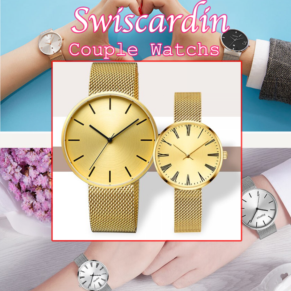Swiscardin 2pcs Stainless Steel Pair Watches With Men & Women, SWIS33