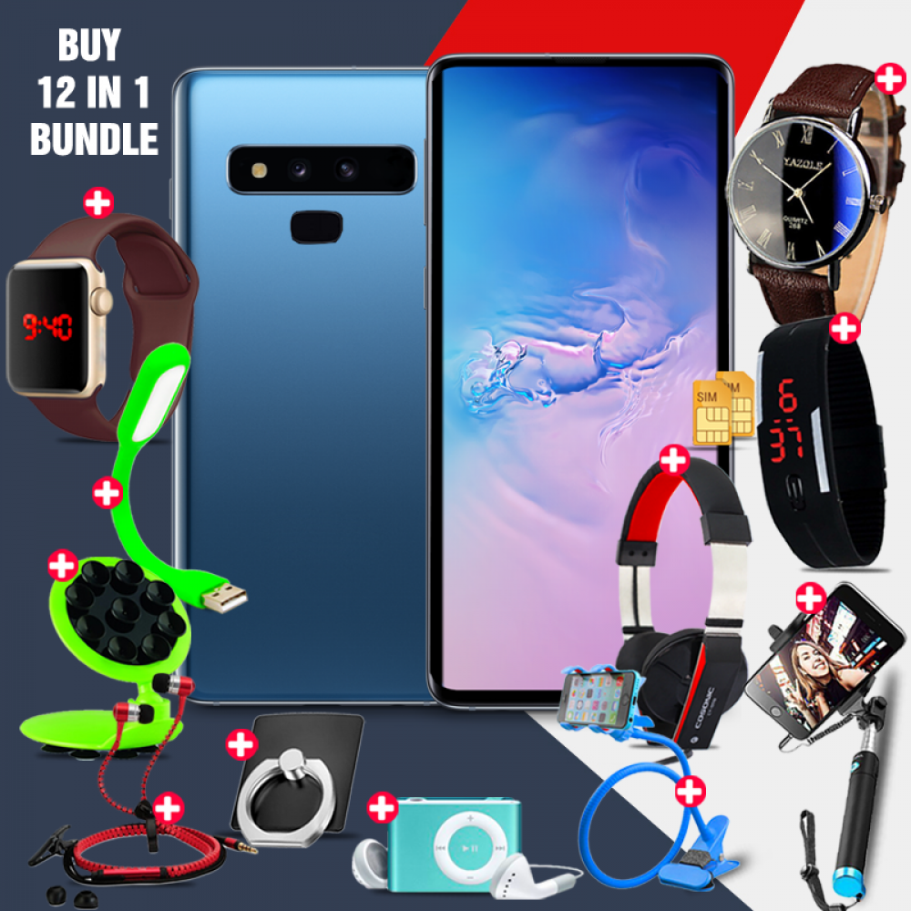 12 In 1 Bundle Offer, Shukran Neo 1 Smartphone, 4G LTE,, Universal Rotating Phone Plate Holder, Portable USB LED Lamp, Zipper Stereo Wired Earphones, Ring Holder, Headphone, Mobile holder, Macra watch, Yazol watch, Selfie stick, Mp3 player, Led band watch