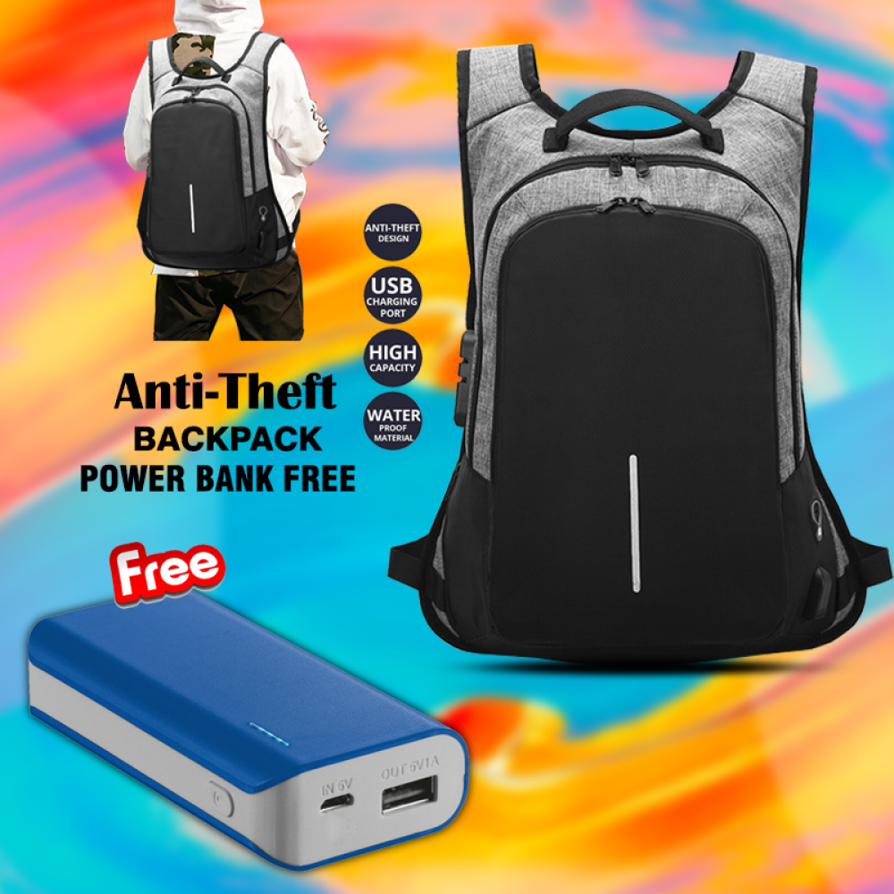 Ledmomo Anti-theft Backpack With USB Charge Port Concealed Zippers And Larger Volume Capacity Lightweight Waterproof for School Travel, Free PowerBank BGNO1