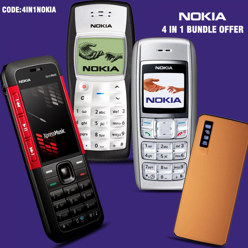 Nokia 4 In 1 Bundle Offer, Nokia 5310 Xpressmusic, Nokia 1100, Nokia 1600 , MAX Universal 20000mAh Power Bank With 2 Usb Port With Tourch, 4in1Nokia