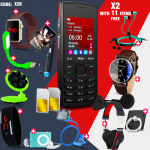 12 In 1 Bundle Offer, Odscn-mobile X2-02,Universal Rotating Phone Plate Holder, Portable LED Lamp, Zipper Earphones, Ring Holder, Headphone, Mobile holder, Macra watch, Yazol watch, Selfie stick, Mp3 player, Led watch