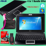 4 in 1 Bundle Offer, Asus Eee, Intel Atom, 2GB Ram, SSD HDD, 8.5, Inch LED Display, Windows 7 Laptop-bag, USB Led Lamp,SanDisk 32gb Pendrive 