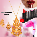 Buy 10 In 1 Bundle Offer,AH Gold Fashion 24K Gold Plated Traditional Design Jewellery Necklace Set,Sweet Rose Matte Lipstick 6 Pcs Set, Ecosona Foldable Mini Hair Dryer 1000 Watts