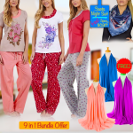 9 In 1 Bundle Offer, Pcs Set Feather Care Ladies Nightwear, Free 3pcs Scarf