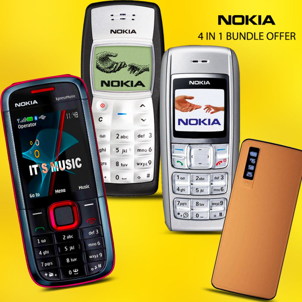 Nokia 4 In 1 Bundle Offer, Nokia 5130 Xpressmusic, Nokia 1100, Nokia 1600 , MAX Universal 20000mAh Power Bank With 2 Usb Port With Tourch, 4in1Nokia