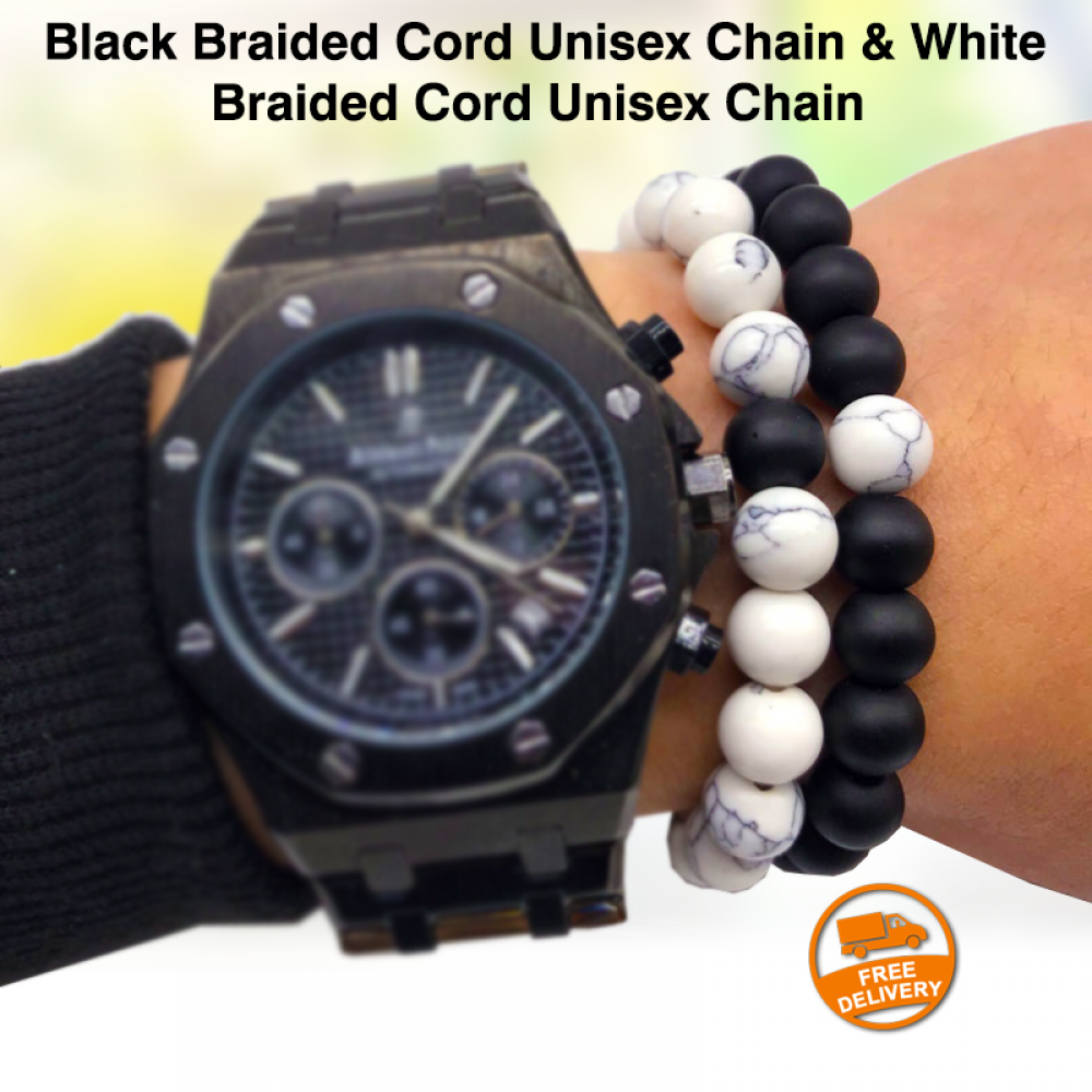 Best Trust Black Braided Cord Unisex Chain & White Braided Cord Unisex Chain, BT3023  