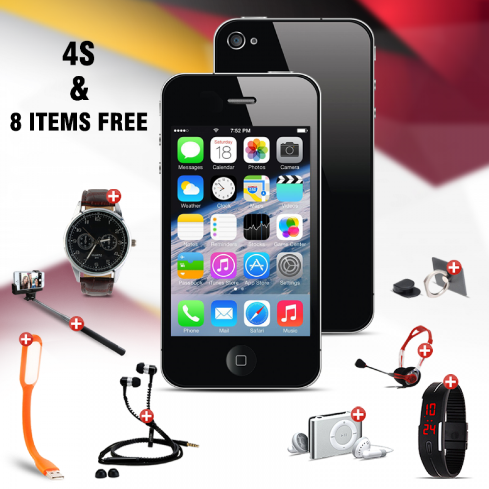 Ultimate 9 In 1Bundle Offer, Super4s Cellphone, Portable USB LED Lamp, Zipper Stereo Wired Earphones, Ring Holder, Headphone, Yazol watch, Selfie stick, Mp3 player, Led band watch