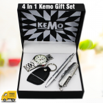 4 In 1 Gift Set Kemo Stainless Steel Mens Watch, Key Chain, Stainless Steel Pen, Multi-functional Stainless Steel Seahorse Knife, KM4