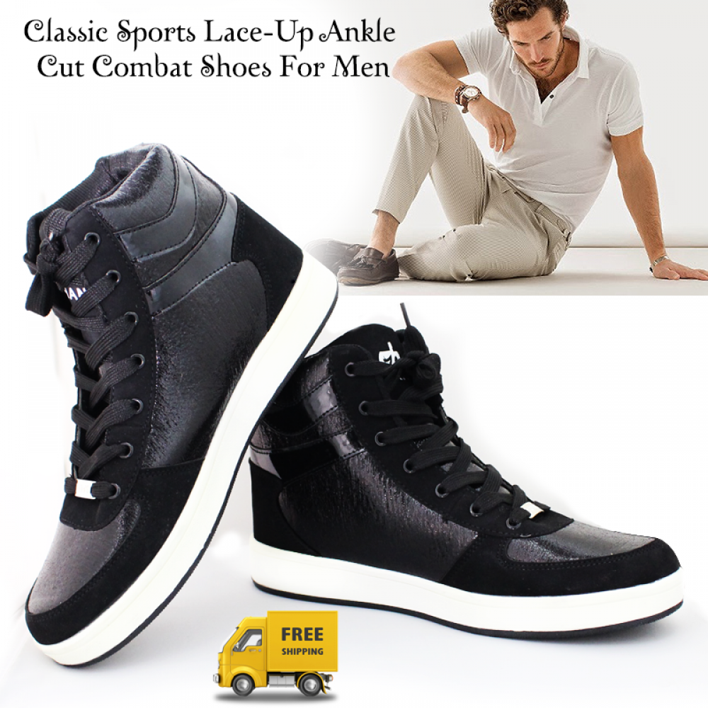 Classic Sports Lace-Up Ankle Cut Combat Shoes For Men, D964