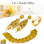 3 In 1 Bundle Offers 18KGold Plated Bracelet With Oval Shaped Earing With Crystal Stone & Ring, BT72B