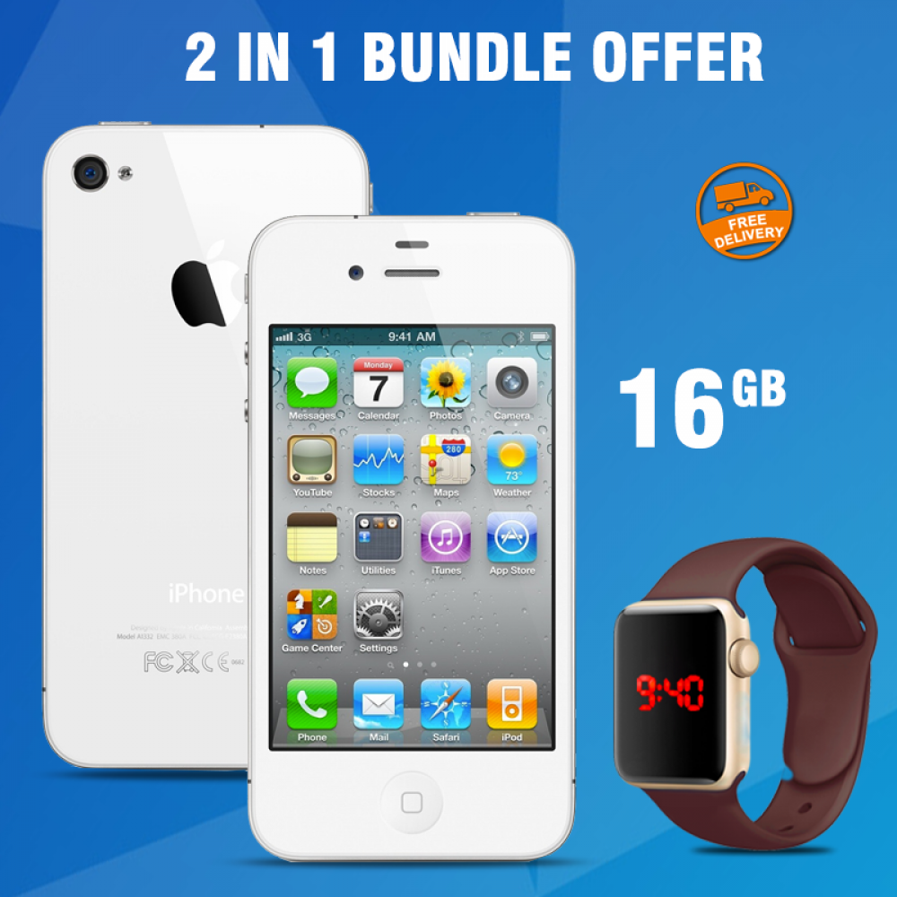 2 in 1 Bundle Offer , Apple iPhone 4 16GB, Macra Digital Unisex Watch