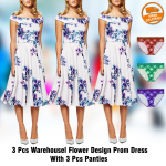 Makers Ladies Fashion 3 Pcs Warehousel Flower Design Prom Dress, With 3 Pcs Panties, PLNO1