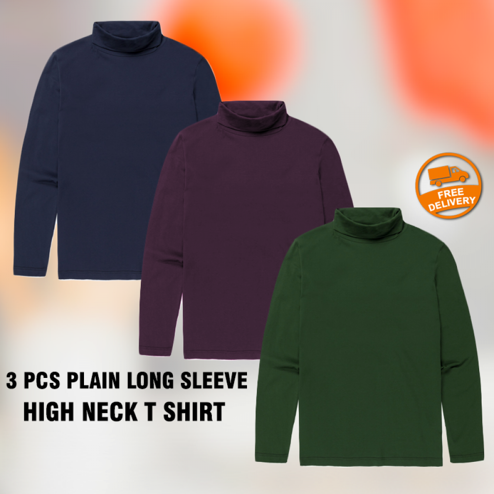 Swiss 3 Pcs Plain Long Sleeve High Neck T Shirt For Men, SW900