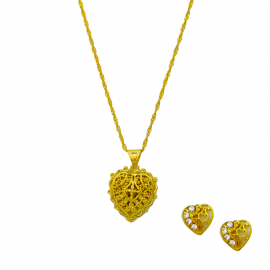 Best Trust 22K Gold Plated Heart Shaped Necklace Set With Ring, BT202