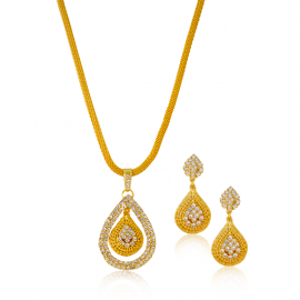 Milano Fashion 22K Gold Plated Ovel Shape Necklace With Earring, ML13