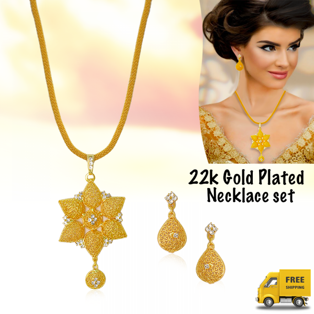Milano Arts 22K Gold Plated Elegant Flower Shape Multi-Design Necklace Set, ML12