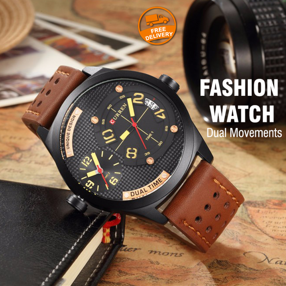 Curren Fashion Quartz Dual Movements Leather Band Wrist Watch For Men, 8252