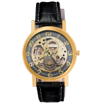 Quartz Luxury Leather Band Mechanical Design Transparent Dial Watch For Men, Q01
