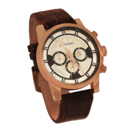 Extreme New Edition Genuine Leather Band Watch For Men Brown White, 6092G