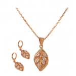 Milano Fashion 18K Gold Plated Flower Leaf Design Crystal Stone Pendant Set with Ear Ring, ML06