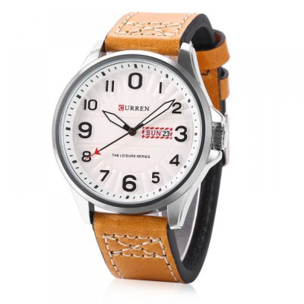 Curren Day Date Analog Sports Leather Band Watch For Men, 8269