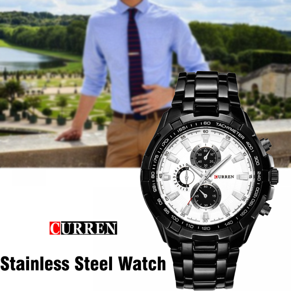  Curren Stainless Steel Watch For Men,8023,Black White 