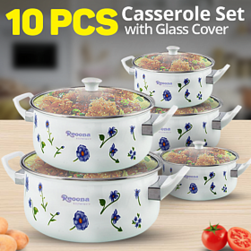 Reoona 10 Pcs Casserole Set With Glass Cover Lid, 662DG