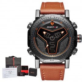 Longbo Mens Unusual Military Casual Analog Quartz Dual Time Zone Digital Waterproof Sports Quartz Watch Multifunction Leather Watch For Men, 9341