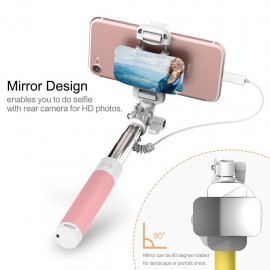 Rock Mini Selfie Stick With Wire Control & 90 Degree Rotatable Mirror, RCK3 