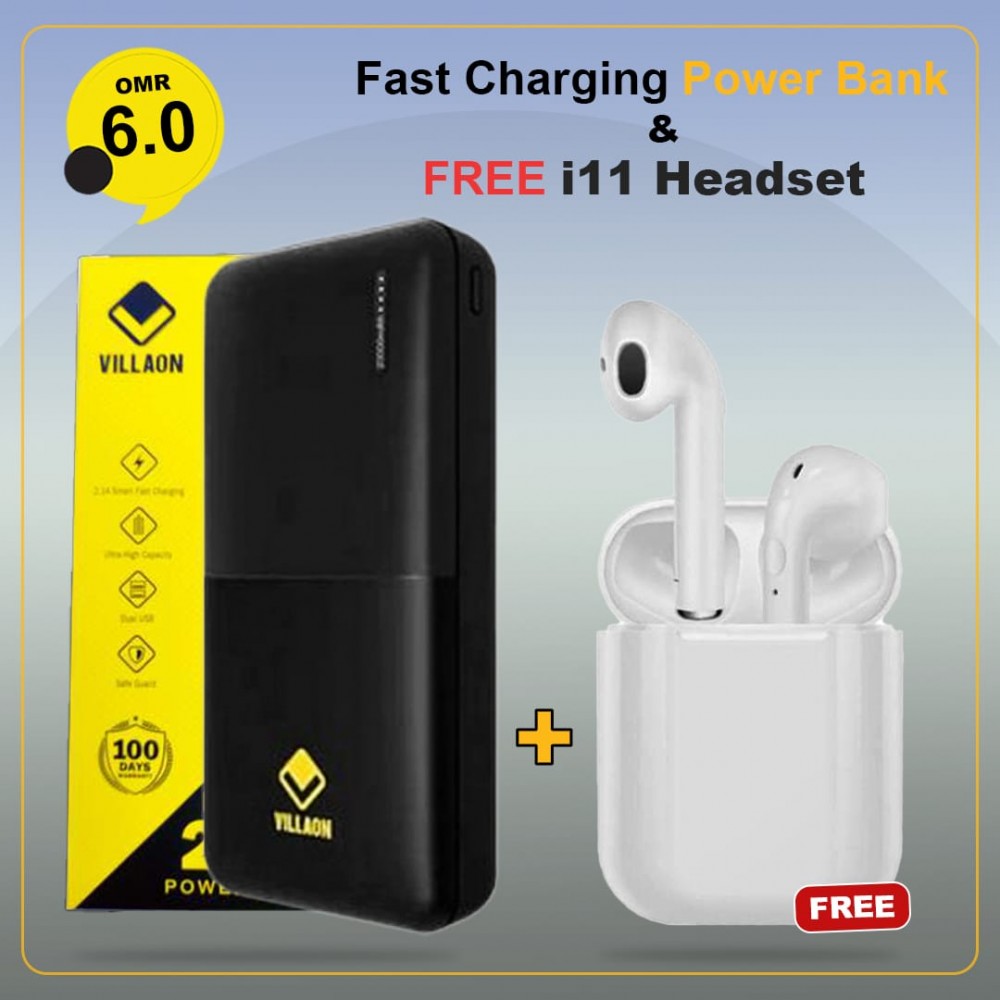 2 in 1 Bundle,Fast charging powerbank with free i11Headset.WDOMN454